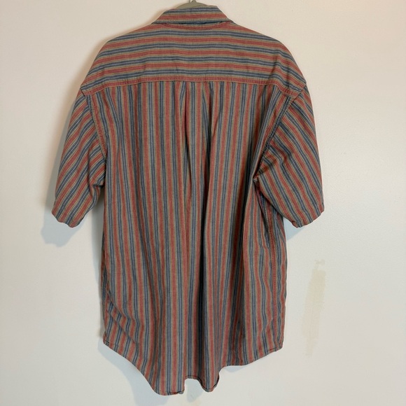 L.L.Bean Men's Short-Sleeve Button Down Shirt stripped XL tall red blue cotton - Picture 5 of 6